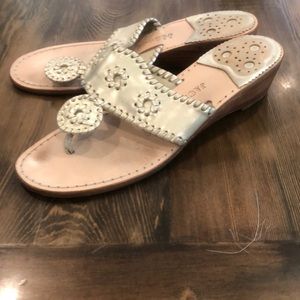 Jack Rogers heeled gold on gold sandals